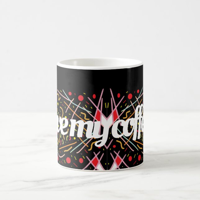 Love my coffee logo on black mixed patterned mug (Center)