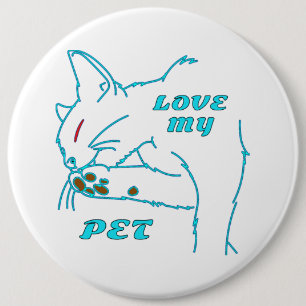 LOVE MY CUTE AQUA PET CAT 6 CM ROUND BADGE