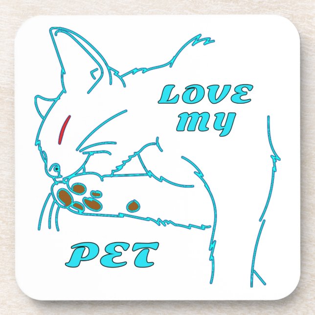 LOVE MY CUTE AQUA PET CAT COASTER (Front)
