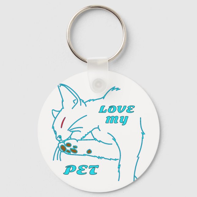 LOVE MY CUTE AQUA PET CAT KEY RING (Front)
