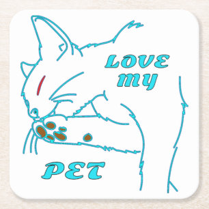 LOVE MY CUTE AQUA PET CAT SQUARE PAPER COASTER