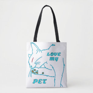 LOVE MY CUTE AQUA PET CAT TOTE BAG