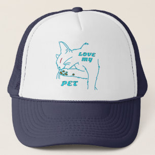 LOVE MY CUTE AQUA PET CAT TRUCKER HAT