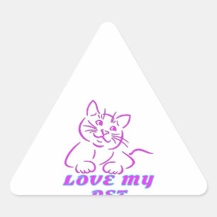 LOVE MY CUTE PINK PET CAT TRIANGLE STICKER