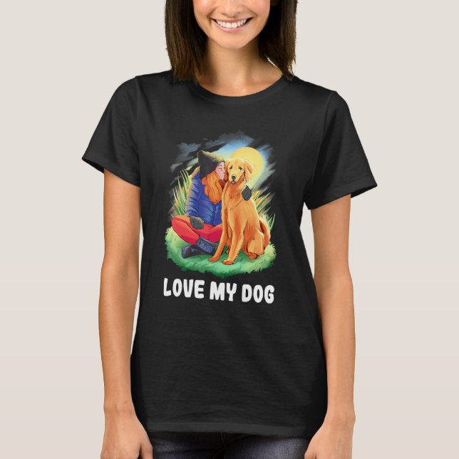 Love My Dog Girl Nature Kiss Golden Retriever T-Shirt (Front)