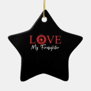 Love My Firefighter Fireman Wife Girlfriend Couple Ceramic Tree Decoration
