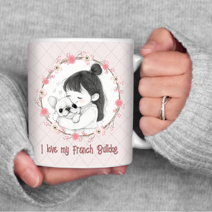 Love My French Bulldog w Cute Girl Drawing Coffee Mug