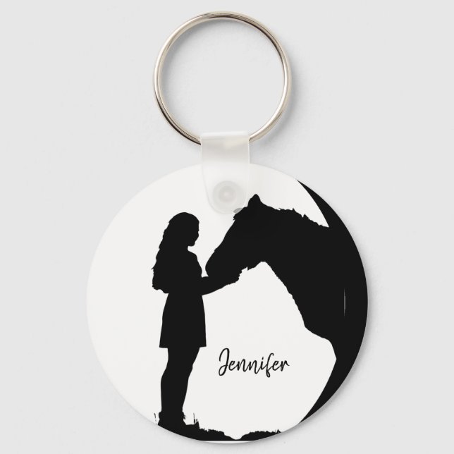 Love my Horse Silhouette Girl Horses Key Ring (Front)