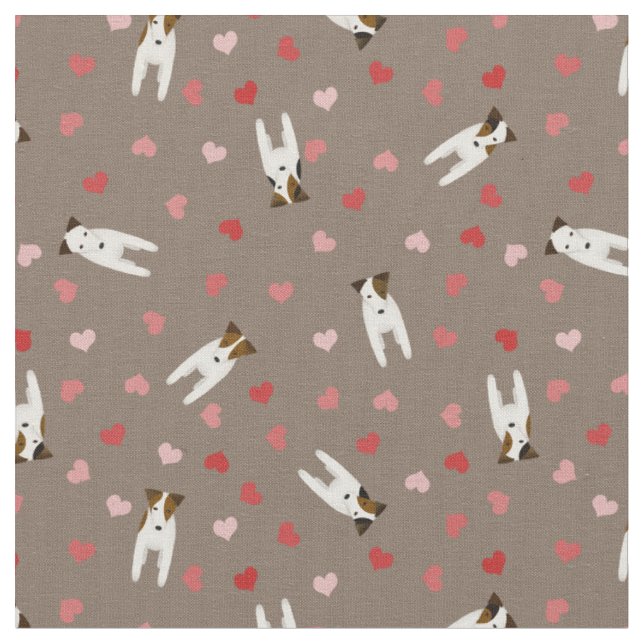 Love my Jack Russell Terrier dogs hearts pattern Fabric (Close Up)