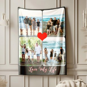 Love My Life Modern Four Photo Collage Sherpa Blanket