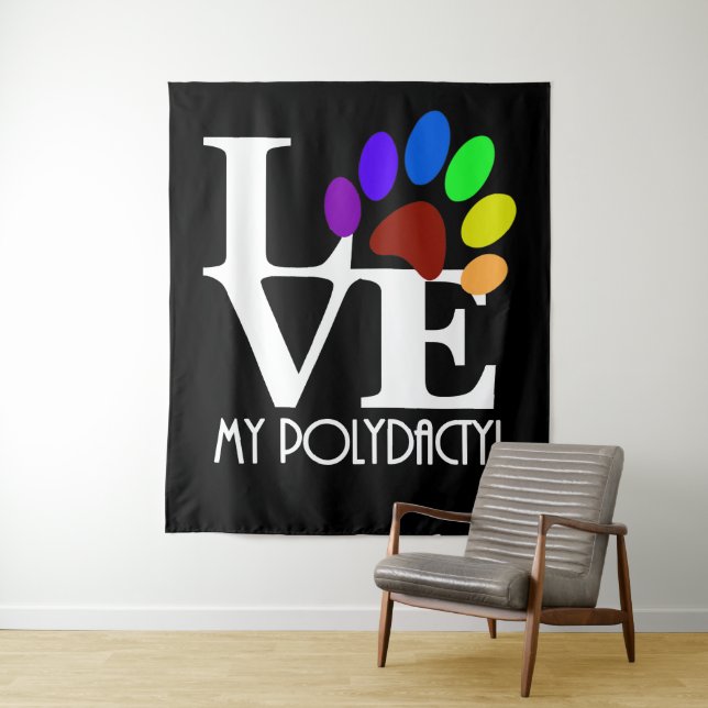 LOVE My Polydactyl (white text) Tapestry (In Situ)