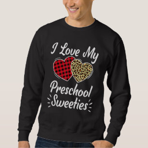 Love My Preschool Hearts Leopard Plaid Teacher Val Sweatshirt