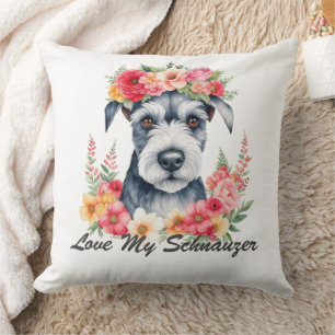 Love My Schnauzer Floral Cushion