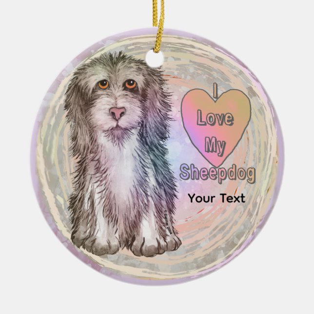 Love My Sheepdog Ceramic Tree Decoration (Front)