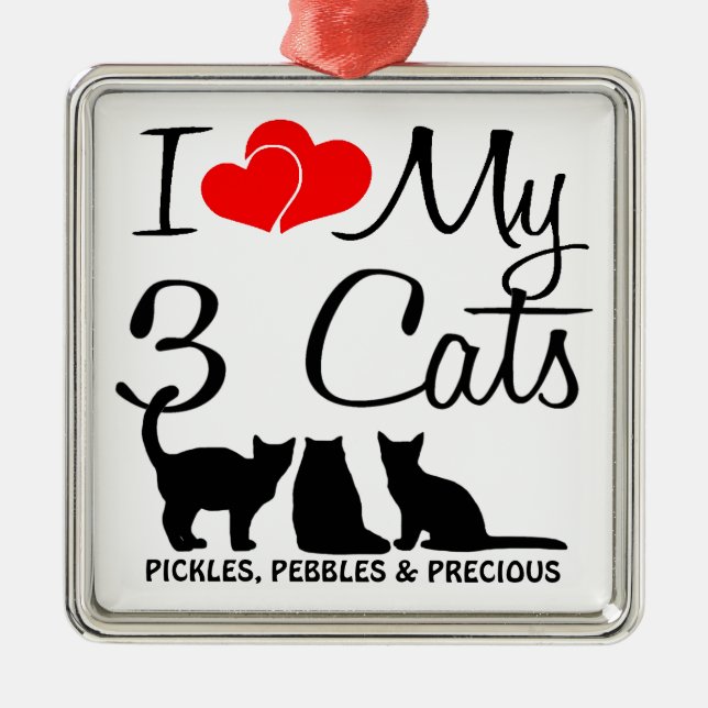 Love My THREE Cats Metal Tree Decoration (Front)