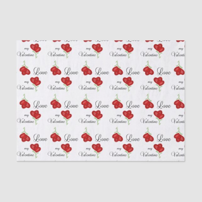 Love my Valentine Red Heart Flowers Tissue Paper (Front)