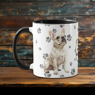 Love My White French Bulldog Pawprint Pattern Mug
