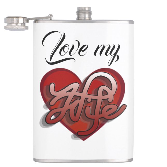 Love my Wife Heart design Hip Flask (Opened)