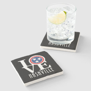 LOVE Nashville Stone Coaster White Text