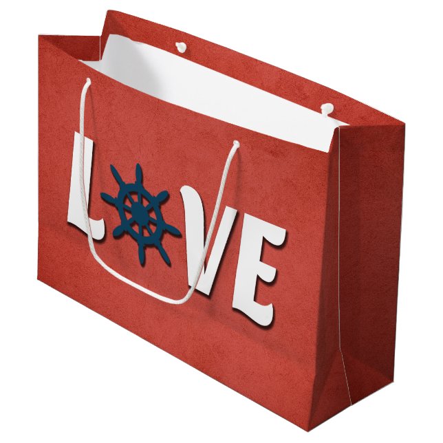 Love nautical design large gift bag (Front Angled)