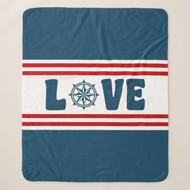 Love nautical design sherpa blanket (Front)