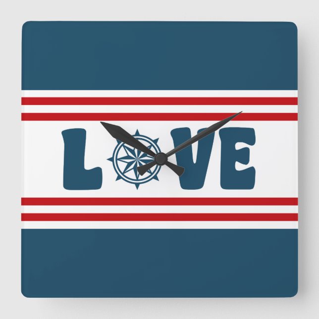 Love nautical design square wall clock (Front)