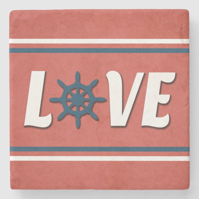 Love nautical design stone coaster (Front)