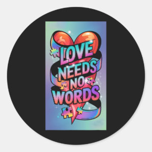 Love Needs No Words Autism Awareness Boy Girl Classic Round Sticker