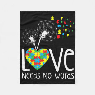 Love Needs No Words Autism Awareness Heart Puzzle Fleece Blanket