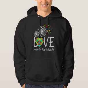 Love Needs No Words Autism Awareness Heart Puzzle  Hoodie