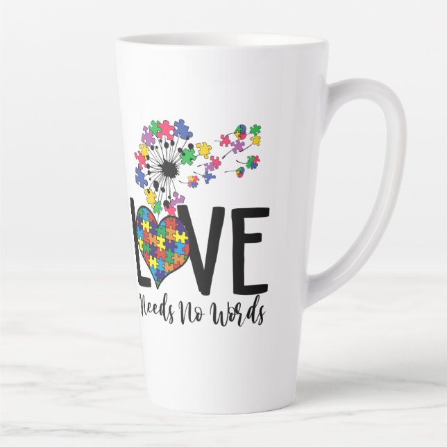Love Needs No Words Autism Awareness Heart Puzzle Latte Mug (Right)