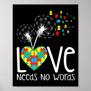 Love Needs No Words Autism Awareness Heart Puzzle Poster