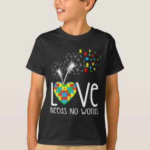 Love Needs No Words Autism Awareness Heart Puzzle  T-Shirt