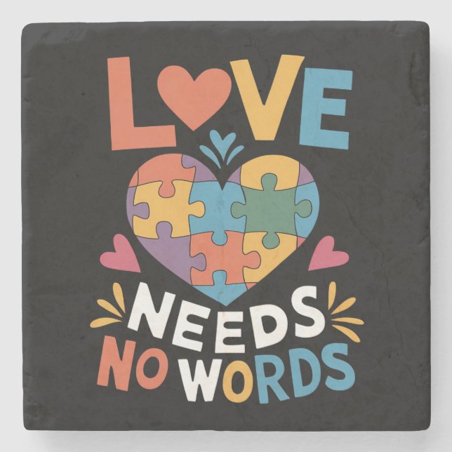 Love Needs No Words Autism Awareness Stone Coaster (Front)