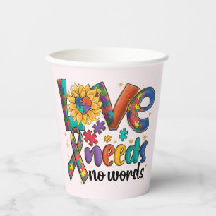 Love Needs No Words - Autism Awareness Sunflower Paper Cups