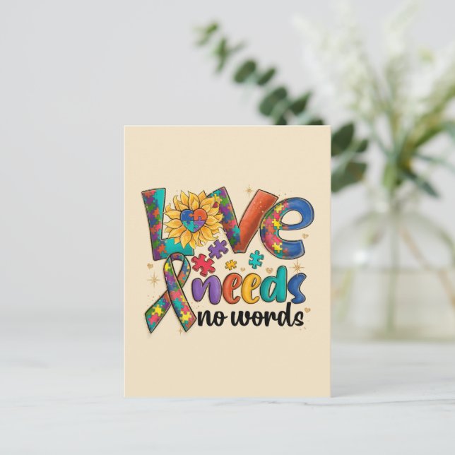 Love Needs No Words - Autism Awareness Sunflower Postcard (Standing Front)