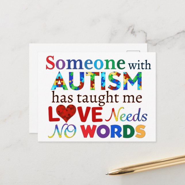 LOVE Needs NO WORDS AUTISM Postcard (Front/Back In Situ)