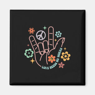 Love Needs No Words Retro Hand Sign Groovy Autism Magnet