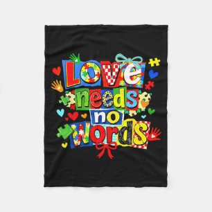 Love needs words puzzle coquette bow autism fleece blanket