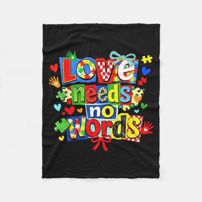 Love needs words puzzle coquette bow autism fleece blanket (Front)