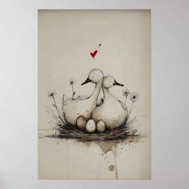 Love Nest – Spring Ducks Printable Art, Valentine Poster (Front)