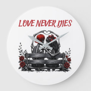 Love Never Dies – Gothic Skeleton Couple Forever Large Clock