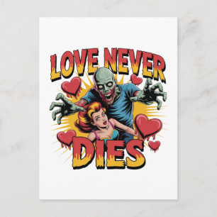 Love Never Dies – Retro Zombie Horror Pin-Up Holiday Postcard