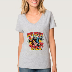 Love Never Dies – Retro Zombie Horror Pin-Up T-Shirt