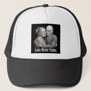 Love Never Fades Vintage Woodcut Engraving Graphic Trucker Hat