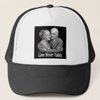 Love Never Fades Vintage Woodcut Engraving Graphic Trucker Hat