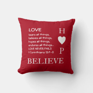 Love Never Fails 1 Cor 13 LOVE HOPE BELIEVE Cushion