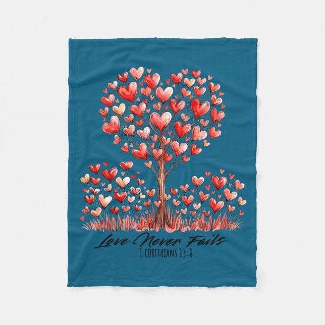 Love never fails 1 corinthians 13_8 heart tree  fleece blanket (Front)