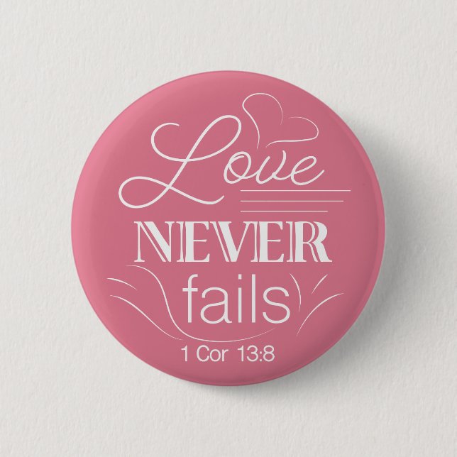 Love Never Fails 6 Cm Round Badge (Front)