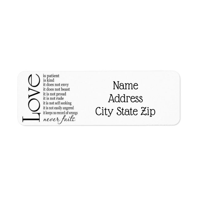 ***LOVE NEVER FAILS*** ADDRESS LABEL (Front)